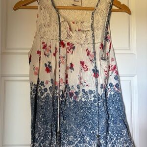 Knox Rose White Sleeveless Blouse with Navy & Pink Floral Border